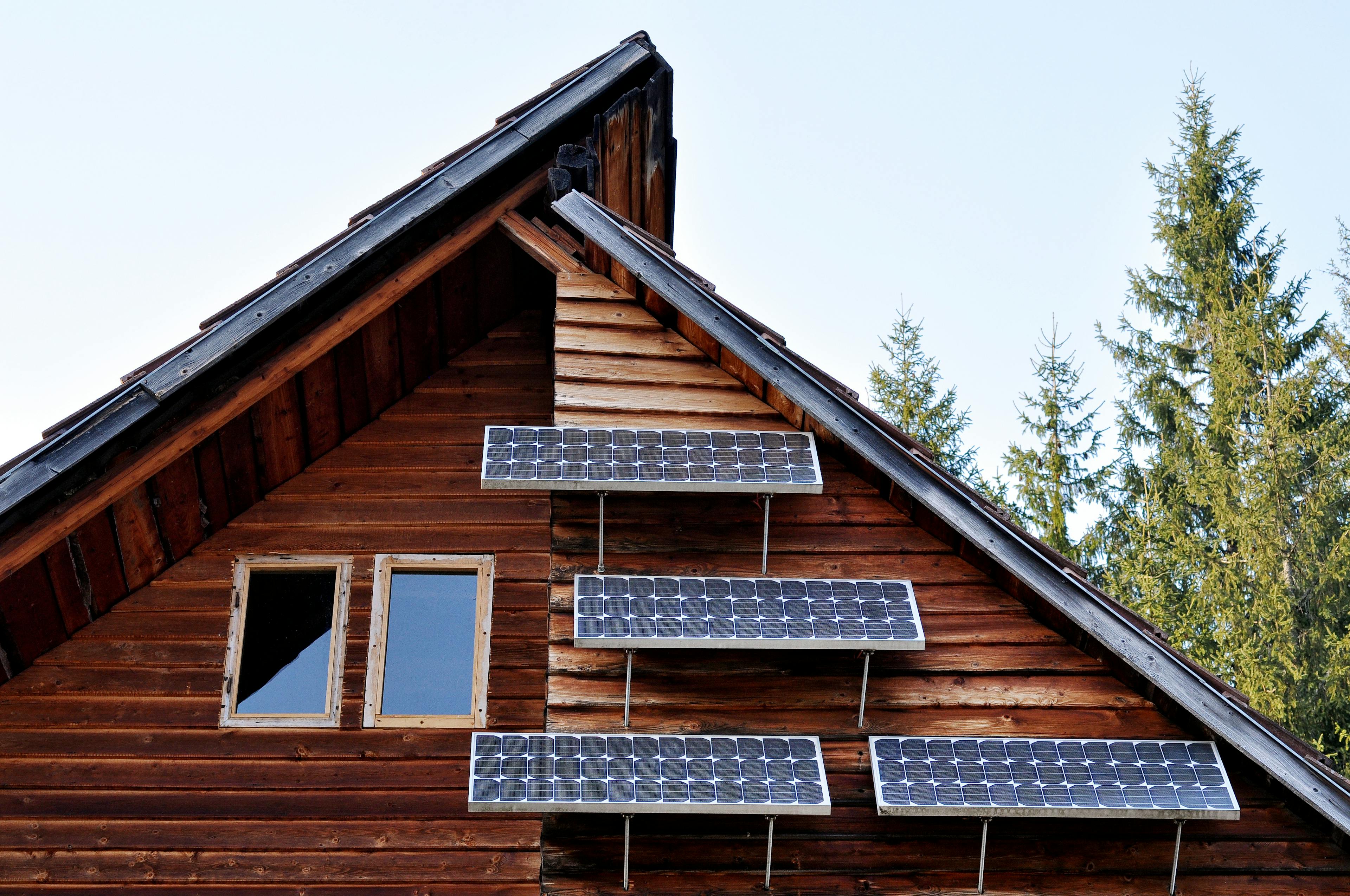 Solar panel on wooden house